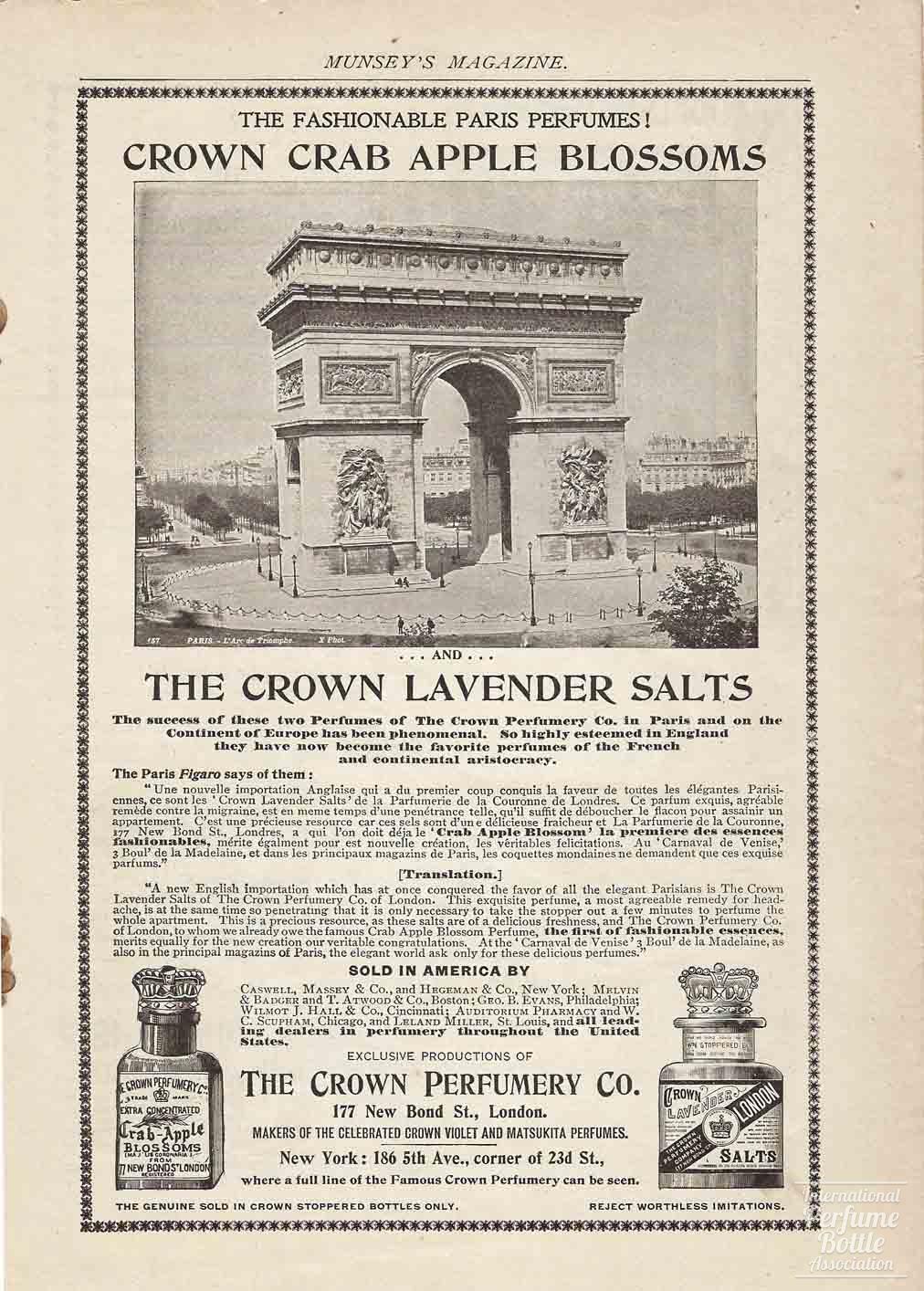 "Crab Apple Blossoms" by Crown Perfumery Co Advertisement - 1897