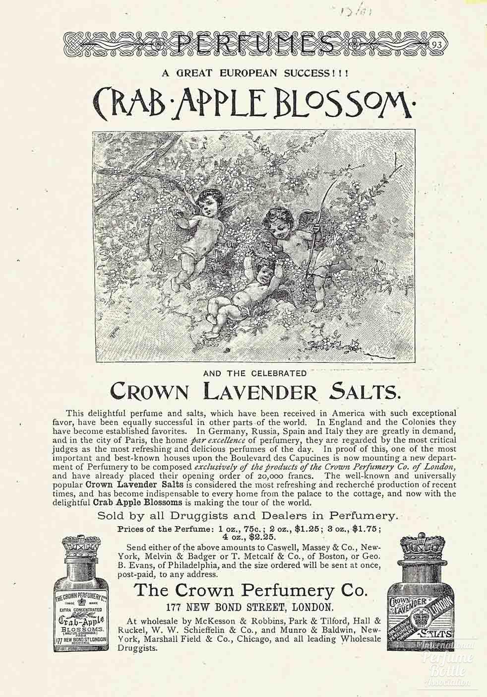 "Crab Apple Blossom" by Crown Perfumery Co. Advertisement - 1891