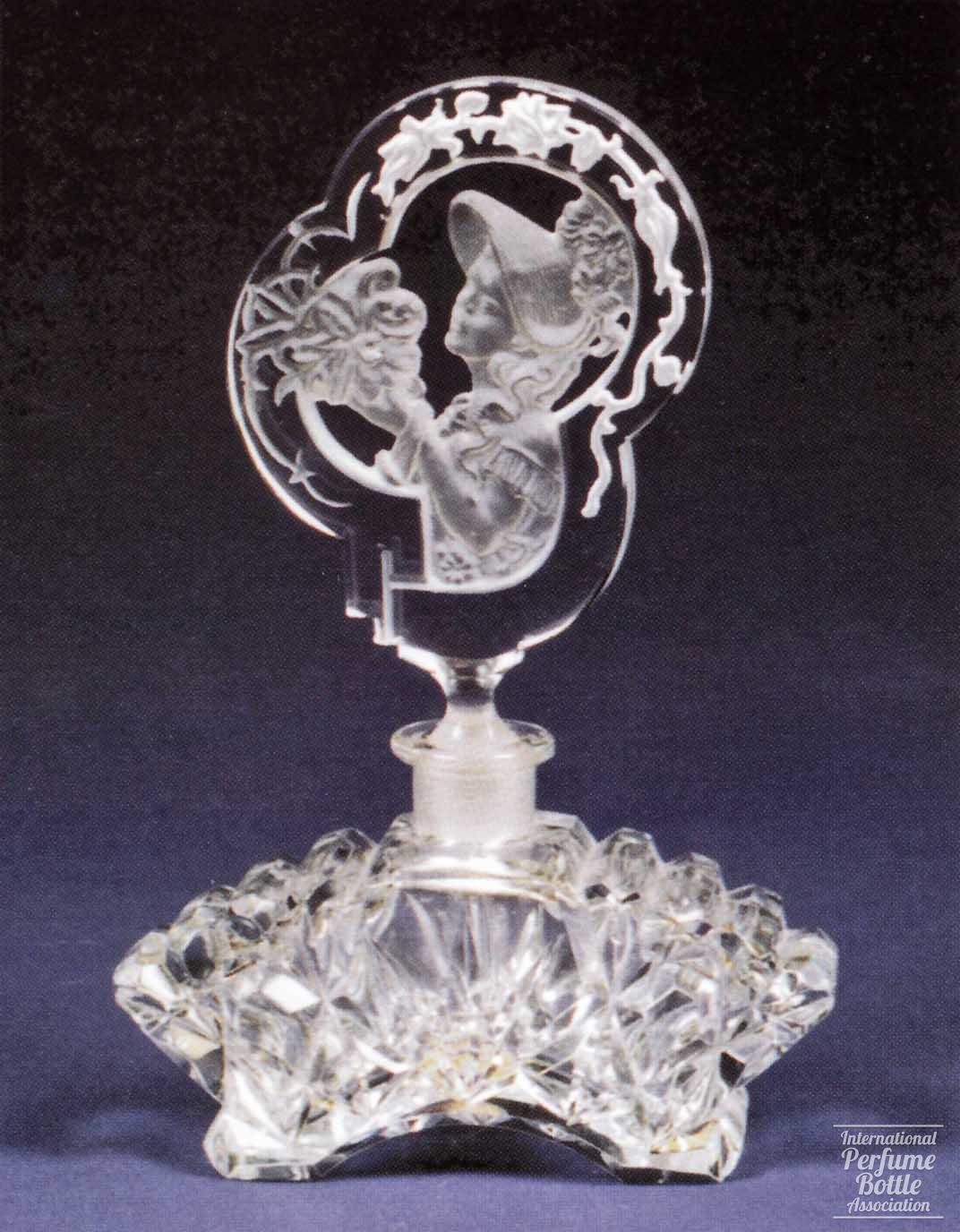 Czech Bottle With Maiden in Flowered Bonnet