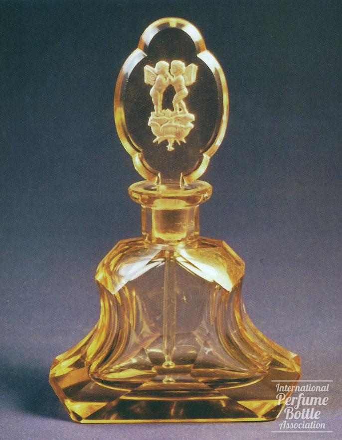 Peach Czech Bottle With Kissing Cherubs