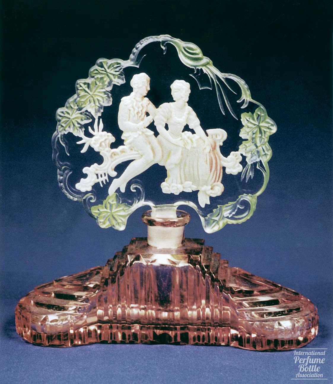 Peach Czech Bottle With Courting Couple on Bench