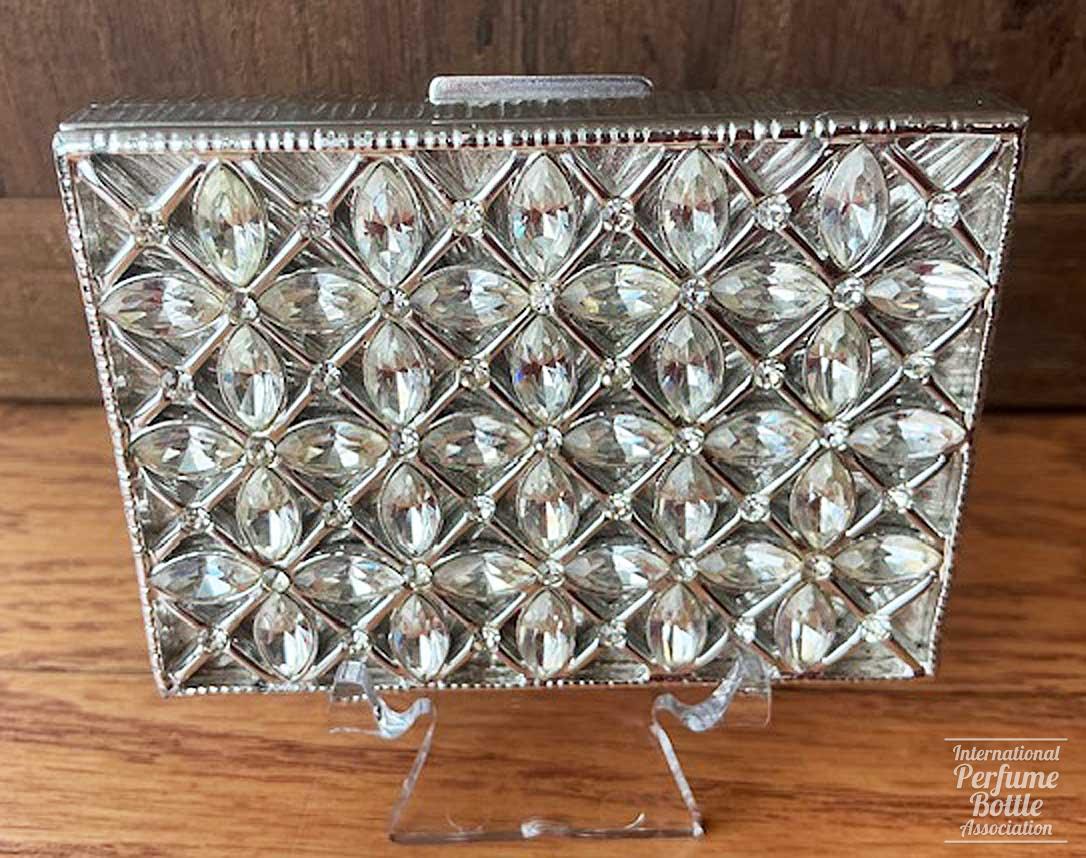 Silver-Tone Rhinestone Compact by I. Magnin