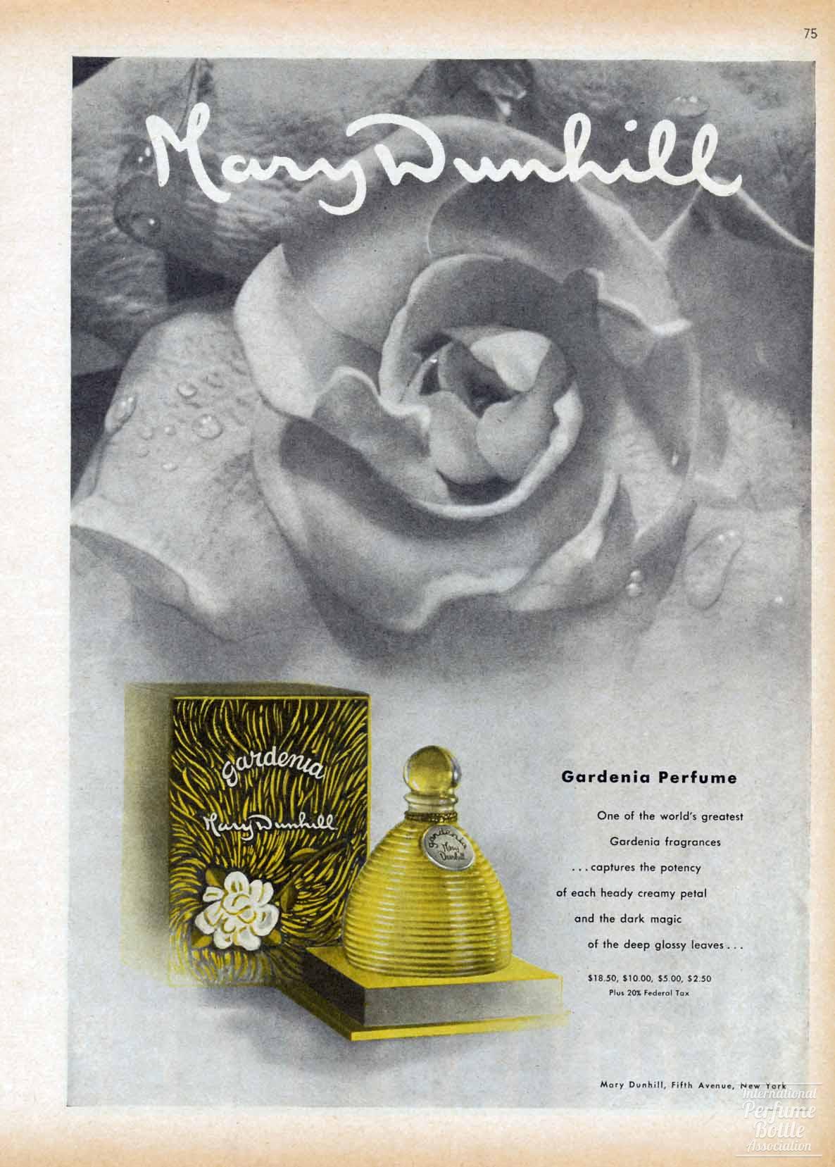 "Gardenia" by Mary Dunhill Advertisement - 1946