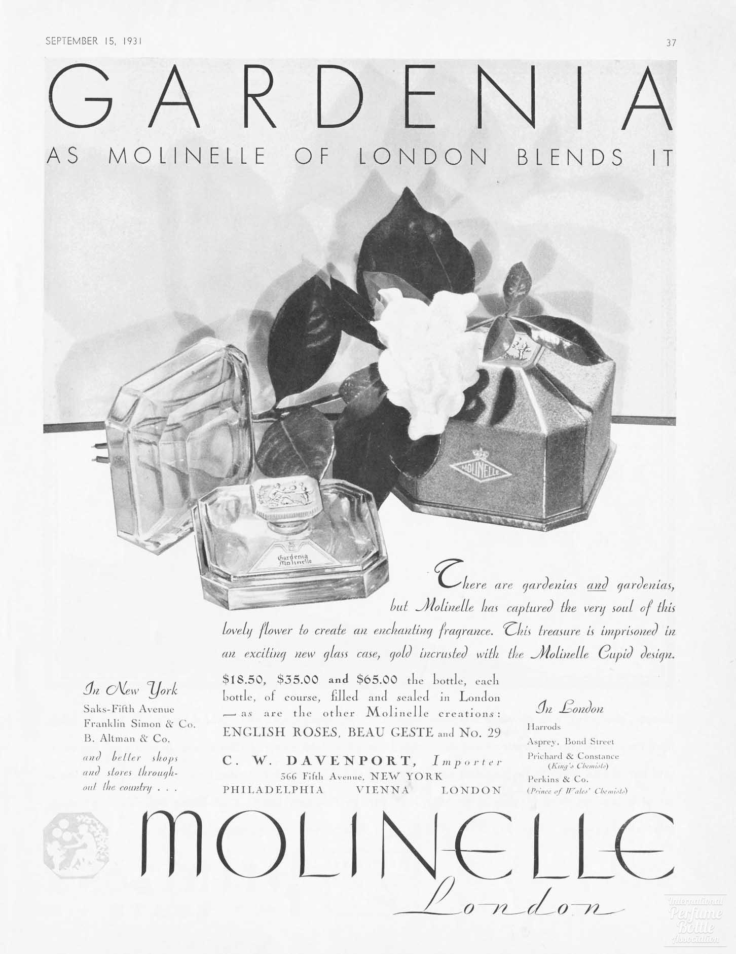 "Gardenia" by Molinelle Advertisement - 1931