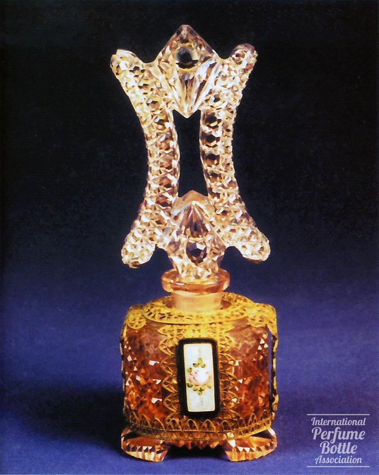 Peach Czech Bottle With Rose Medallion